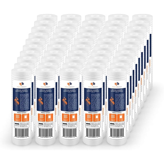 Aquaboon 5 Micron 10" x 2.5" Grooved Sediment Water Filter Replacement Cartridge for Any 10 inch RO Unit | Whole House Sediment Filtration | Compatible with P5, AP110, WFPFC5002, CFS110, RS14, 50-Pack