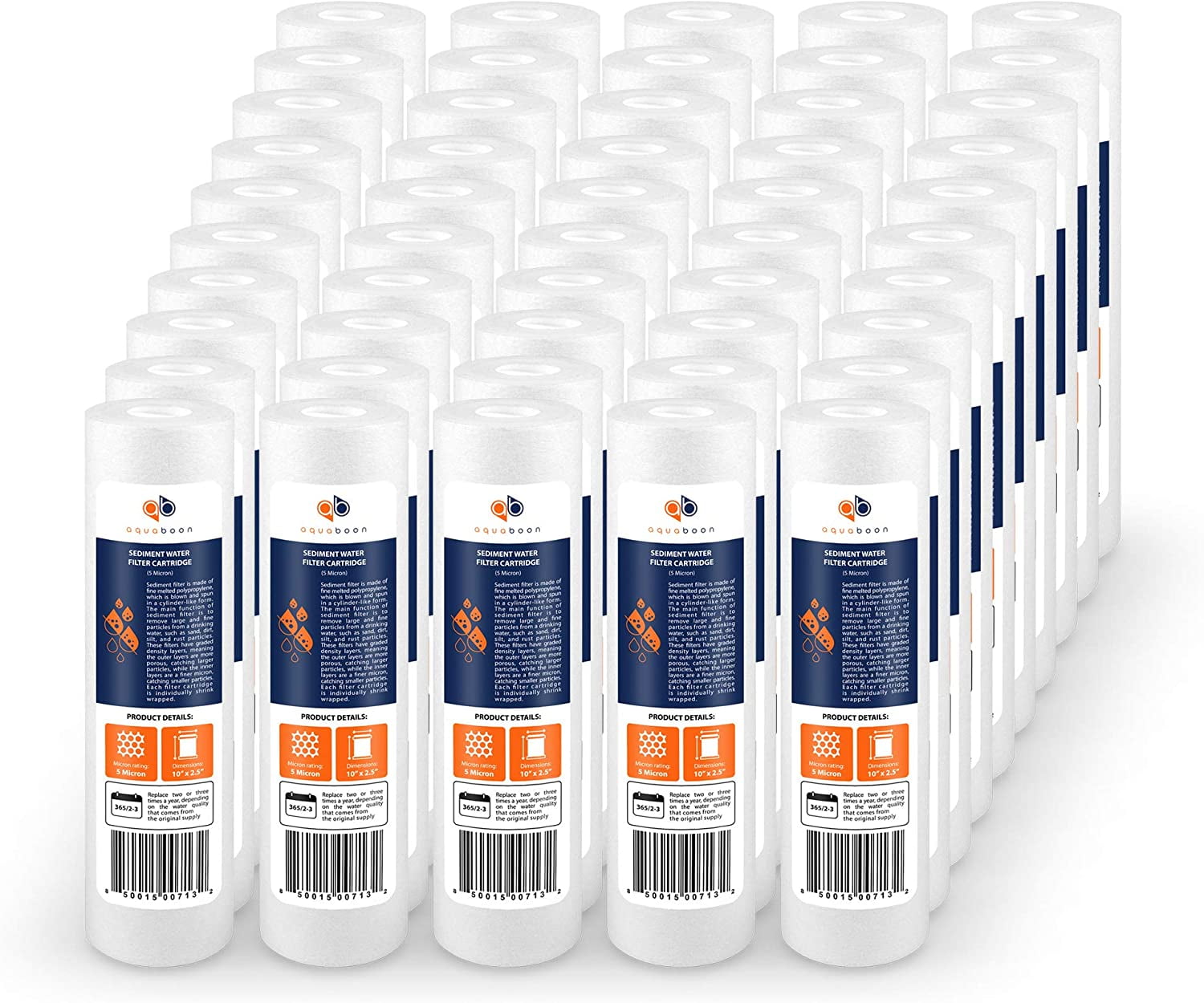 Aquaboon 50-Pack 5 Micron 10" Polypropylene Sediment Water Filters