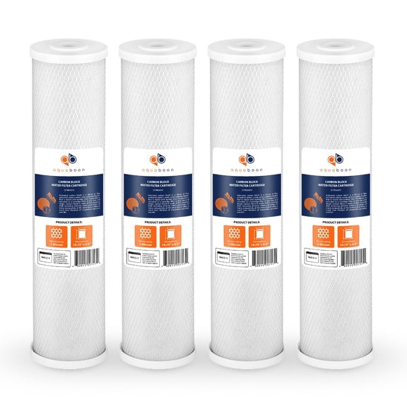 Aquaboon Coconut Shell Water Filter Cartridge | Activated Carbon Block CTO | Universal Whole House 5 Micron 20 inch Cartridge | Compatible with EPM-20, CB-20, 155783-43, FC25B 4-PACK