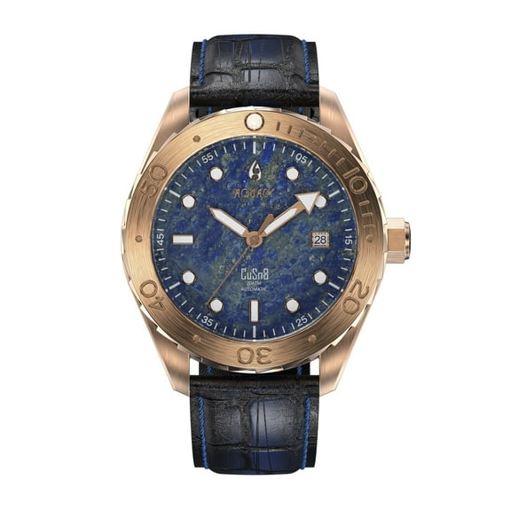 Aquacy Bronze CuSn8 Lapis Lazuli Automatic Diver Watch BR.LLS.8215.L - Screw Down 316L Stainless Case Back - 200M Water Resistance - 40 Hours Power Reserve Dive Swimming Wrist Watches For Men