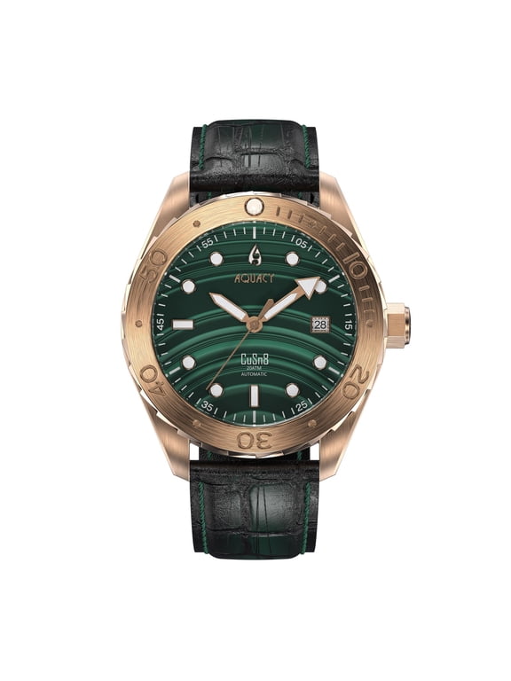 Bronze CuSn8 Malachite Automatic Diver Watch BR.MALA.8215.L - Screw Down 316L Stainless Case Back - 200M Water Resistance - 40 Hours Approx Power Reserve Dive Swimming Wrist Watches For Men