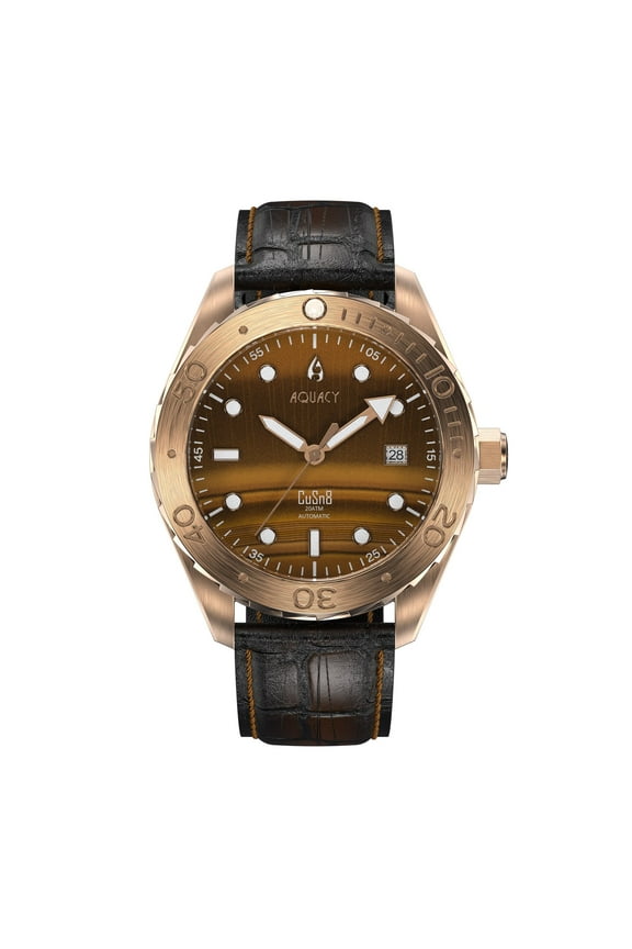 Bronze CuSn8 Men's Tigers Eye Automatic Diver Watch BR.TEG.8215.L - Screw Down 316L Stainless Case Back - 200M Water Resistance - Rotating Bezel Dive Swimming Wrist Watches For Men
