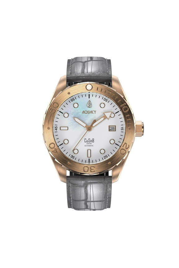 Bronze CuSn8 Mother Of Pearl Automatic Diver Watch BR.WMOP.8215.L - Screw Down 316L Stainless Case Back - 200M Water Resistance - Uni-Directional Bezel Dive Swimming Wrist Watches For Men