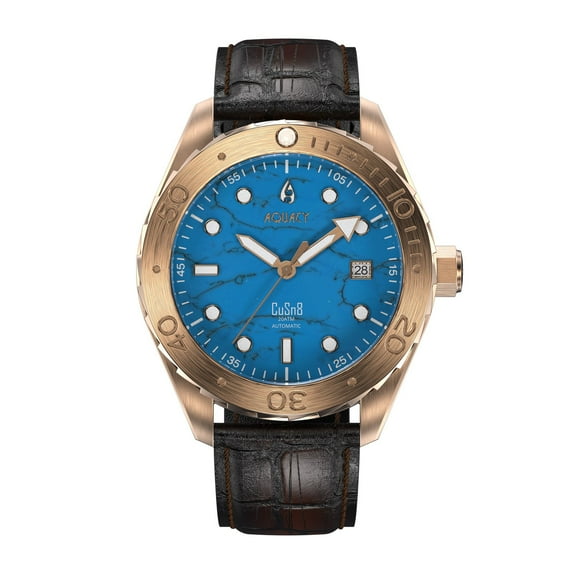 Aquacy Bronze CuSn8 Turquoise Automatic Diver Watch BR.TQ.8215.L - Screw Down 316L Stainless Case Back - 200M Water Resistance - 40 Hours Power Reserve Dive Swimming Wrist Watches For Men