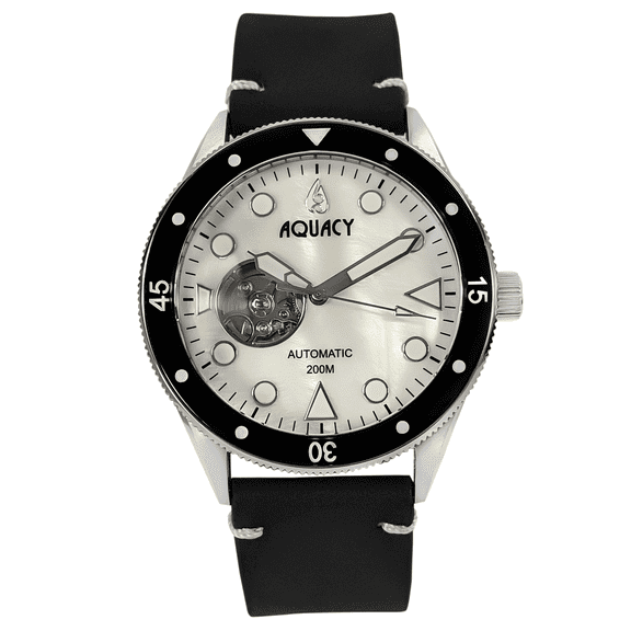 Aquacy Hei Matau Cave Diver Open Heart Men's Automatic Diver Watch CD.38.WHMOP.B.L - Exhibiton Screw Down Case Back - 200M Water Resistance - 41 Hours Power Reserve Dive Swimming Wrist Watches For Men