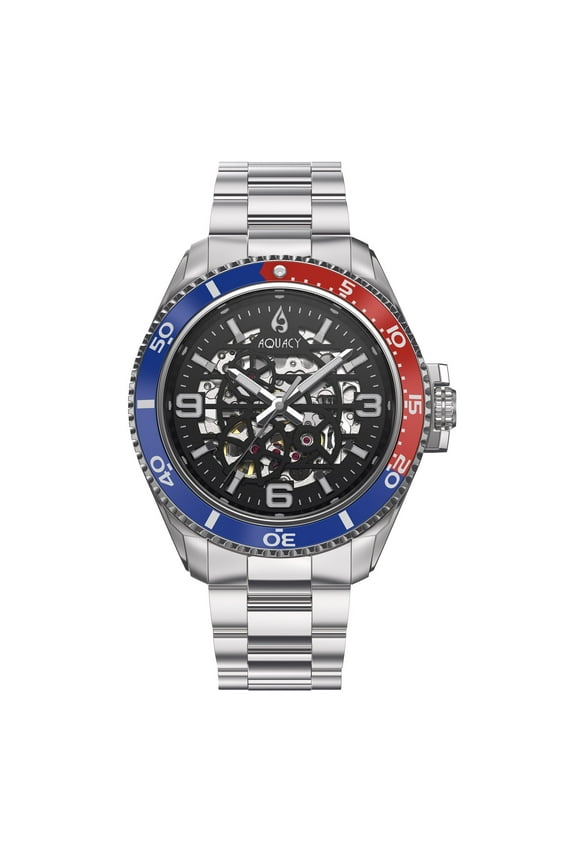 Hei Matau Skeleton Automatic Diver Watch SK.BL.RD.BK.ST - Screw Down See Thru Case Back - 200M Water Resistance - 42 Hours Power Reserve Dive Swimming Wrist Watches For Men