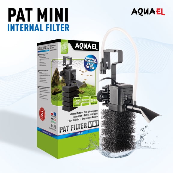 Aquael Pat Mini Internal Aquarium Filter for Small Freshwater Fish Tanks, Adjustable Flow Sponge Filter with Aeration Tube, Up to 31 Gallons