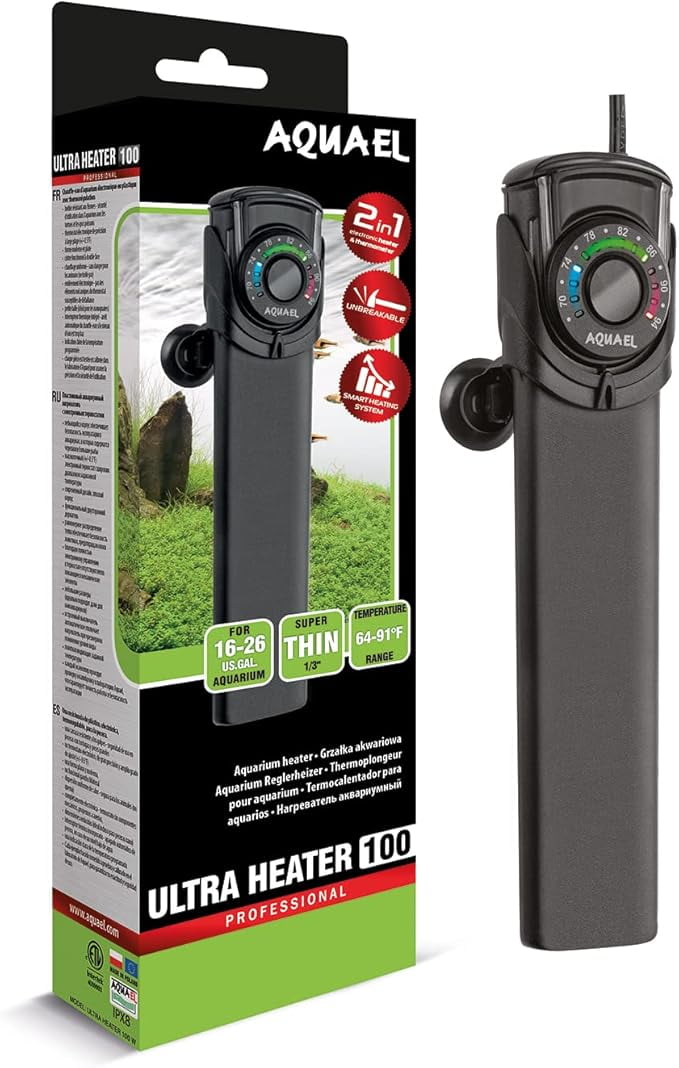 Aquael Ultra Aquarium Heater for Freshwater & Saltwater Aquariums - 100 Watt, 16-26 Gallon