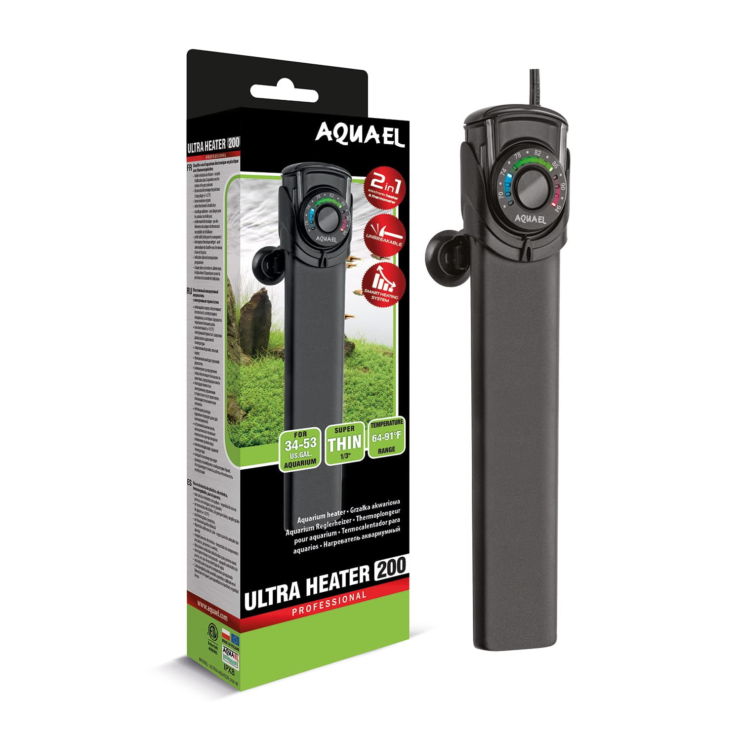 Aquael Ultra Aquarium Heater for Freshwater and Saltwater Aquariums (200 Watt / 3453 Gallons