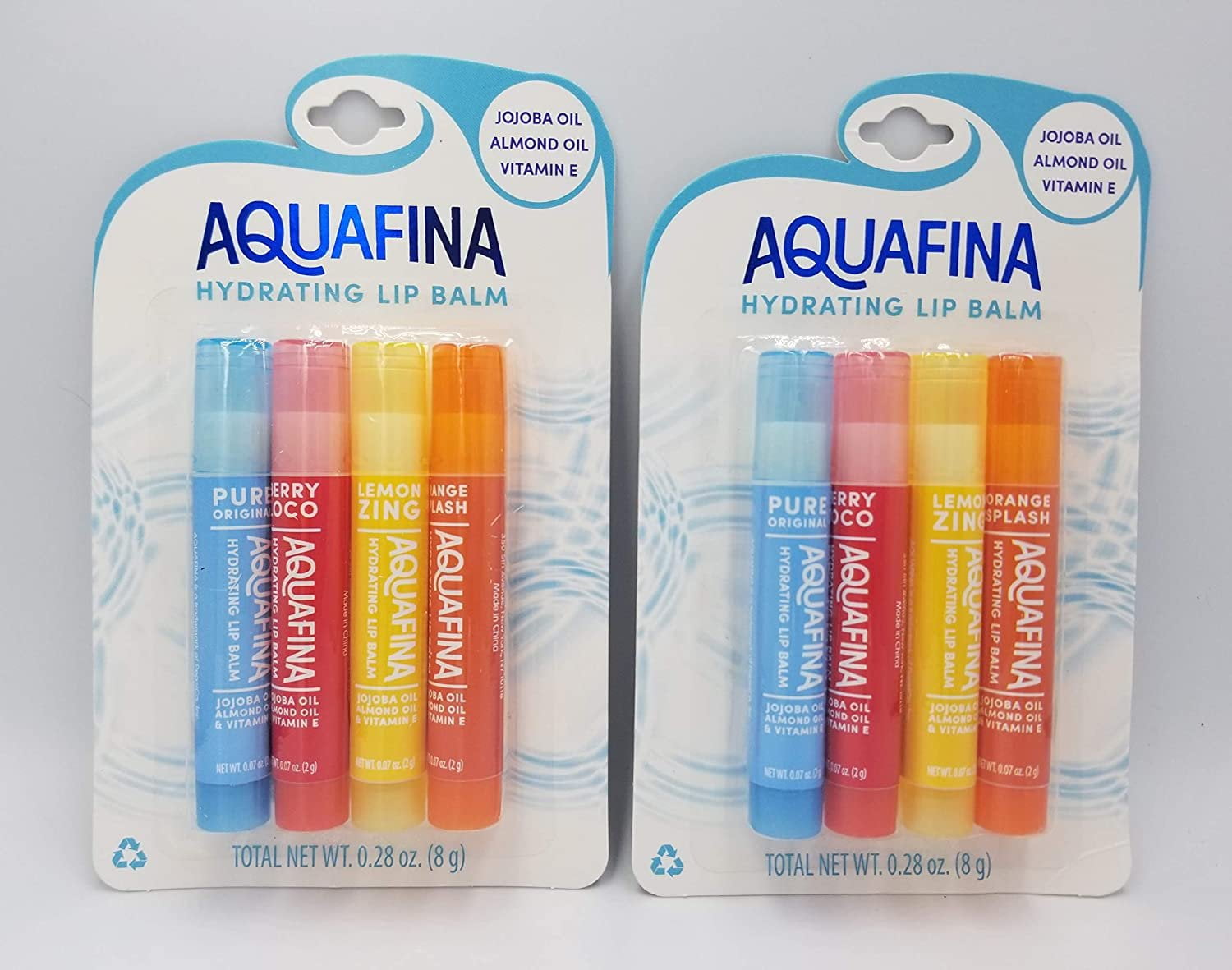 Aquafina Hydrating Lip Balm 2 4Packs, Jojoba & Almond Oils, VIT. E