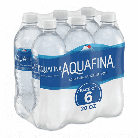 Aquafina Purified Drinking Water, 20 fl oz Plastic Bottles, 6 Pack