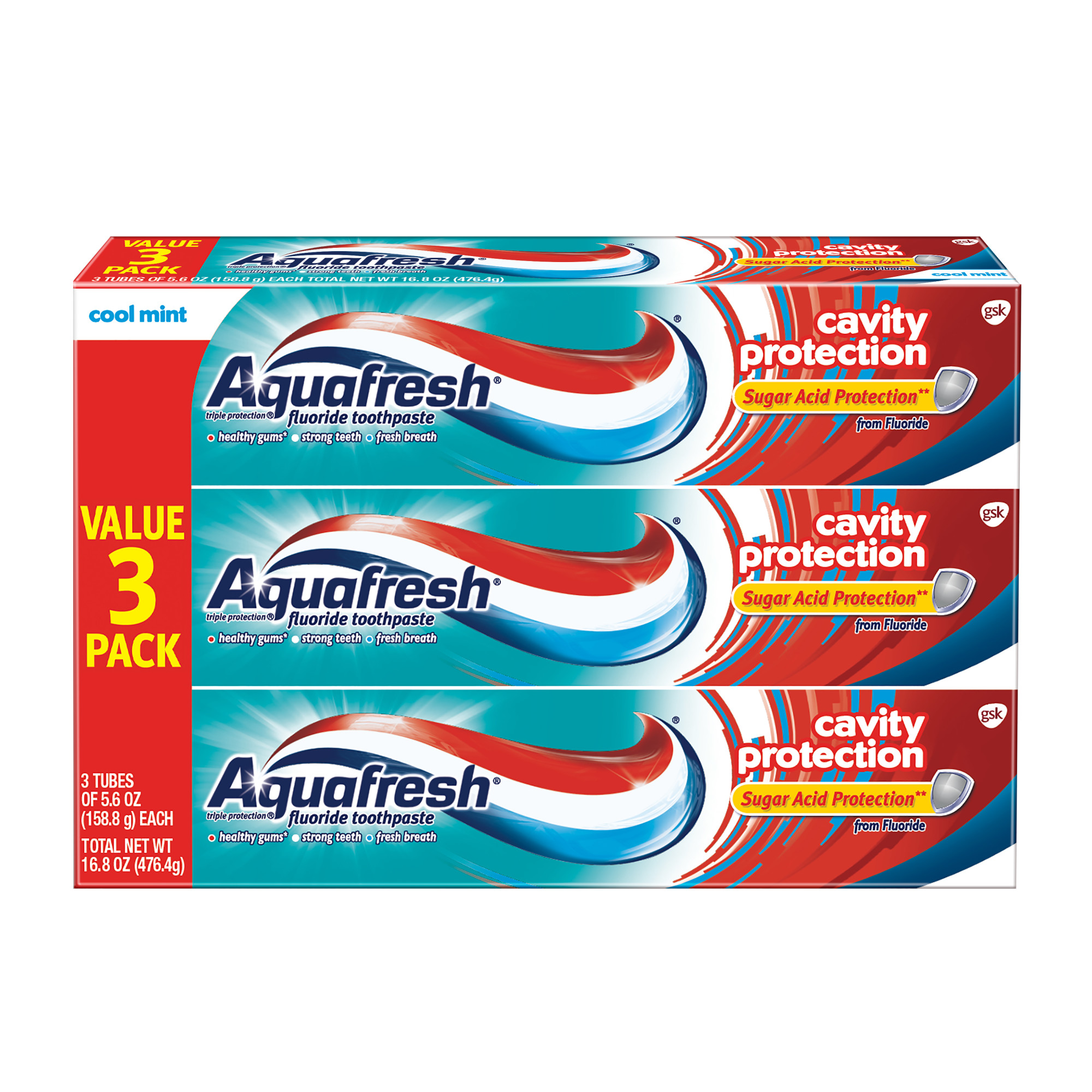Aquafresh Cavity Protection Fluoride Toothpaste, Cool Mint, 5.6 oz, 3 Pack - image 1 of 8