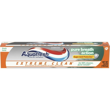 Aquafresh Extreme Clean Pure Breath Fluoride Toothpaste for Cavity Protection, 5.6 oz, Mint flavor