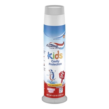 Aquafresh Fluoride Toothpaste Cavity protection for Kids with Pump, Bubble Mint, 4.6 Oz