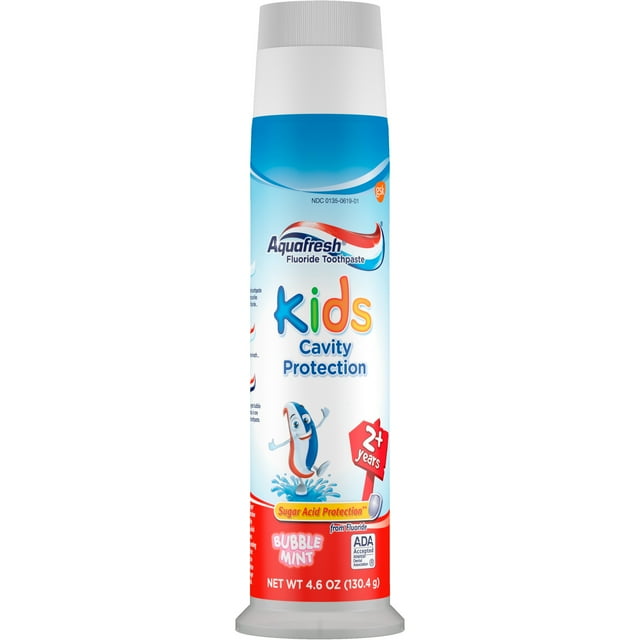 Aquafresh Kids Cavity Protection Fluoride Toothpaste Pump, Bubble Mint, 4.6 Oz
