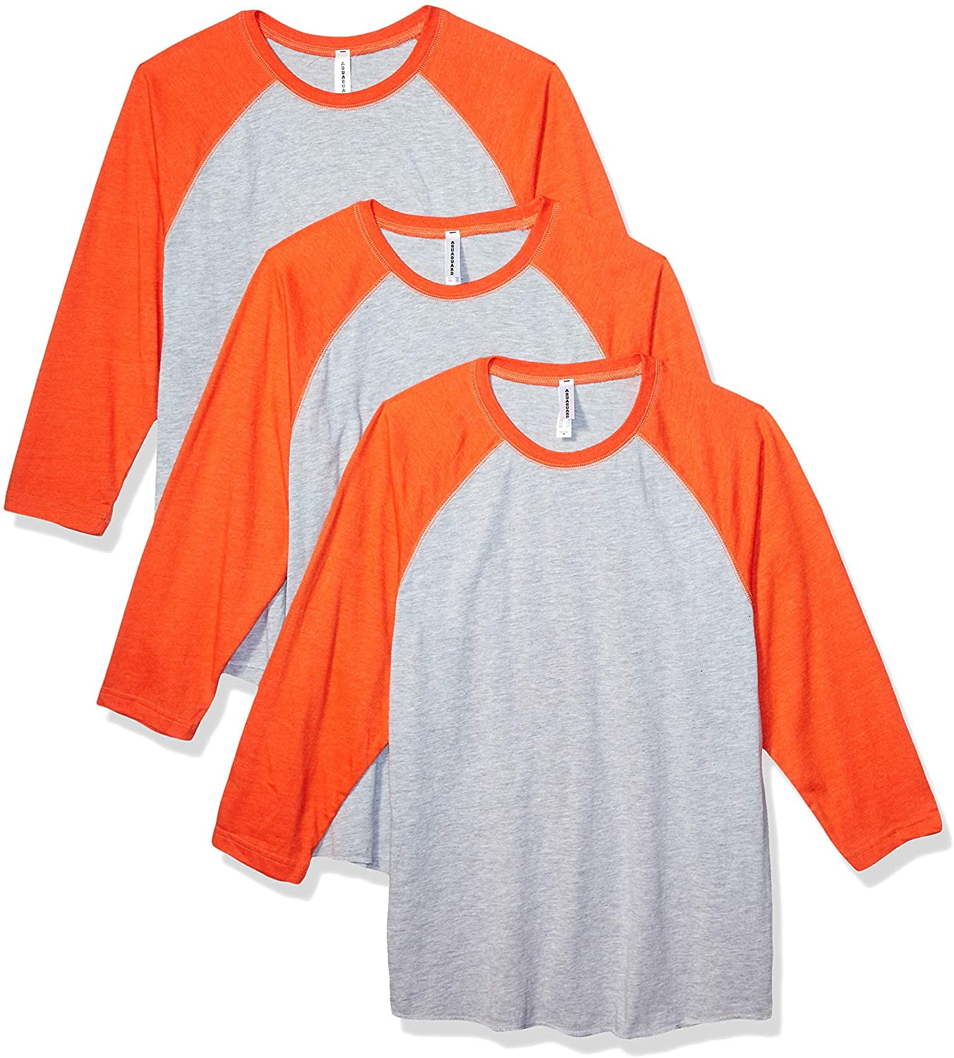 Aquaguard 100% Cotton Men's Vintage Baseball T-Shirt crew neck tee (3 Pack) - 2XL - VN Heather/VN Orange