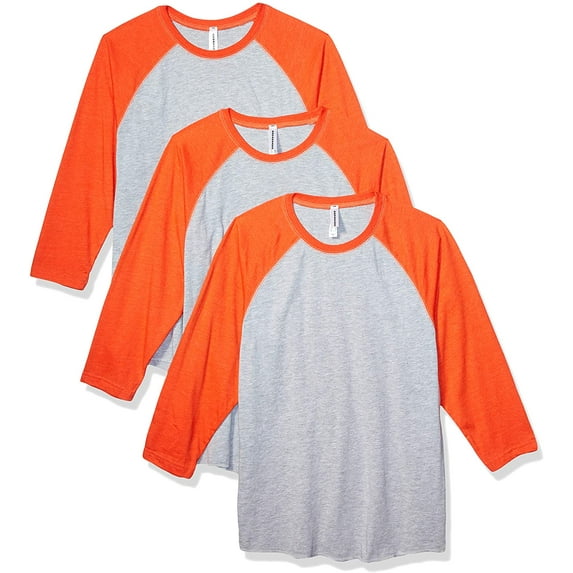Aquaguard 100% Cotton Men's Vintage Baseball T-Shirt crew neck tee (3 Pack) - 2XL - VN Heather/VN Orange