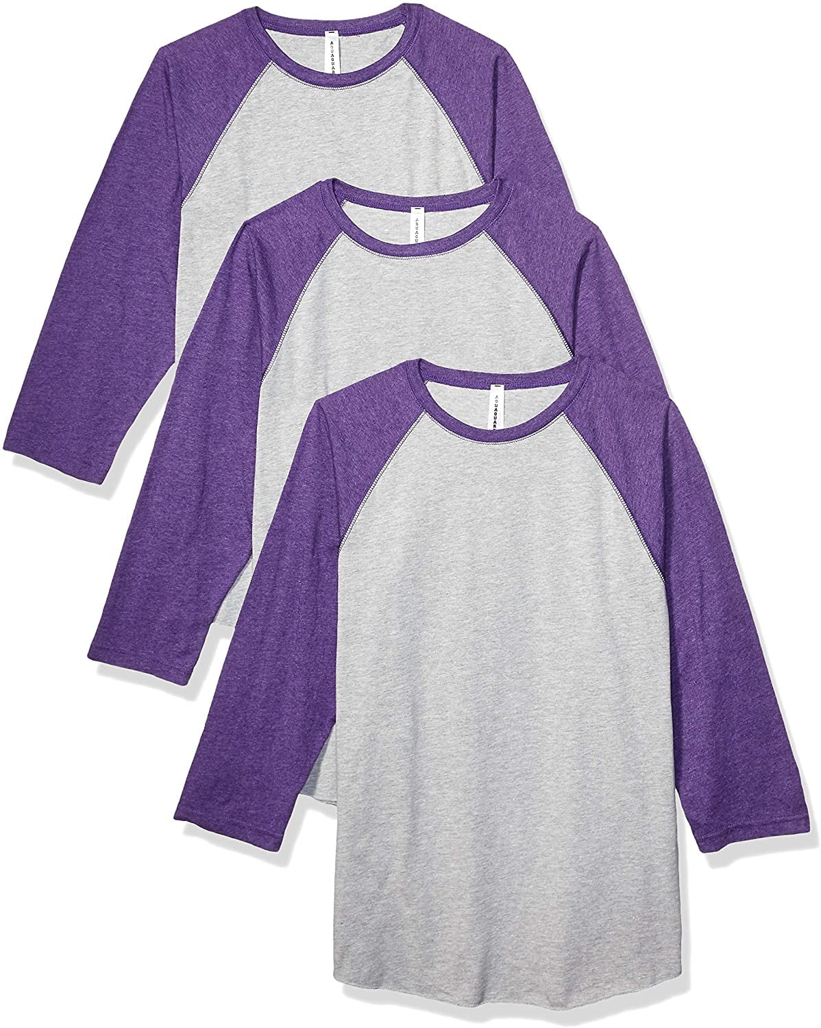 Aquaguard 100% Cotton Men's Vintage Baseball T-Shirt crew neck tee (3 Pack) - 2XL - VN Heather/VN Purple