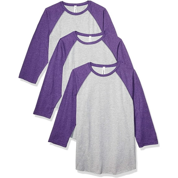 Aquaguard 100% Cotton Men's Vintage Baseball T-Shirt crew neck tee (3 Pack) - 2XL - VN Heather/VN Purple