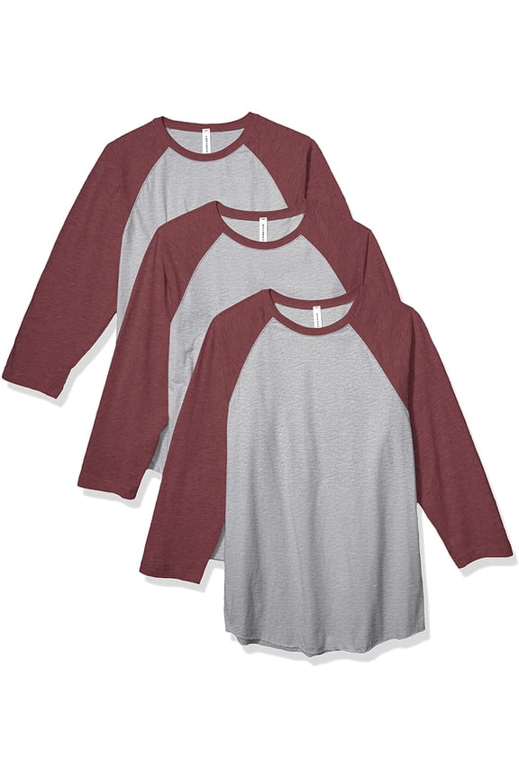 100% Cotton Men's Vintage Baseball T-Shirt crew neck tee (3 Pack) - 3XL - VN Heather/VN Burgundy