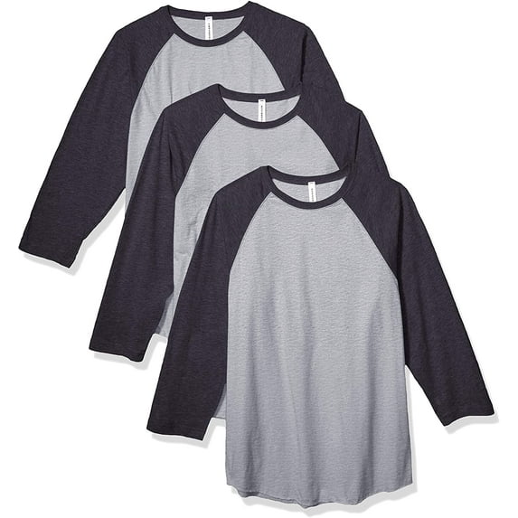 Aquaguard 100% Cotton Men's Vintage Baseball T-Shirt crew neck tee (3 Pack) - 3XL - VN Heather/VN NAVY
