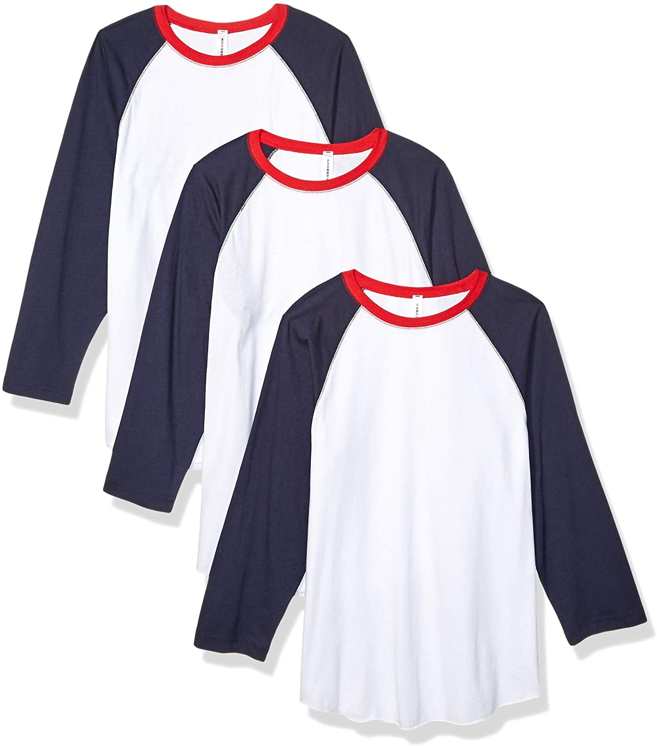 Aquaguard 100% Cotton Men's Vintage Baseball T-Shirt crew neck tee (3 Pack) - 3XL - White/Navy/Red
