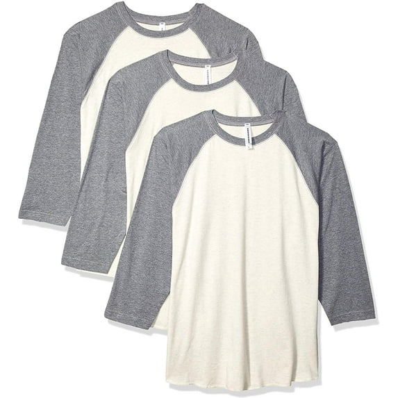 Aquaguard 100% Cotton Men's Vintage Baseball T-Shirt crew neck tee (3 Pack) - Large - Natural Heather/GRAN Heather