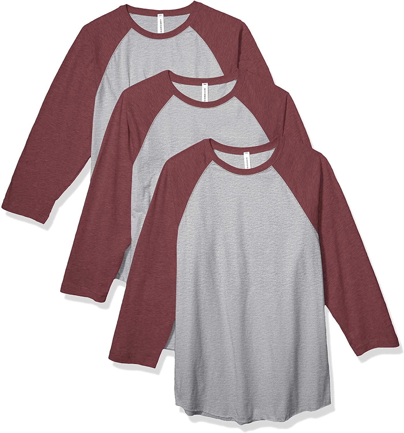 Aquaguard 100% Cotton Men's Vintage Baseball T-Shirt crew neck tee (3 Pack) - Large - VN Heather/VN Burgundy