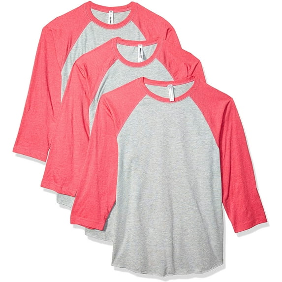 Aquaguard 100% Cotton Men's Vintage Baseball T-Shirt crew neck tee (3 Pack) - Large - VN Heather/VN Heather Pink