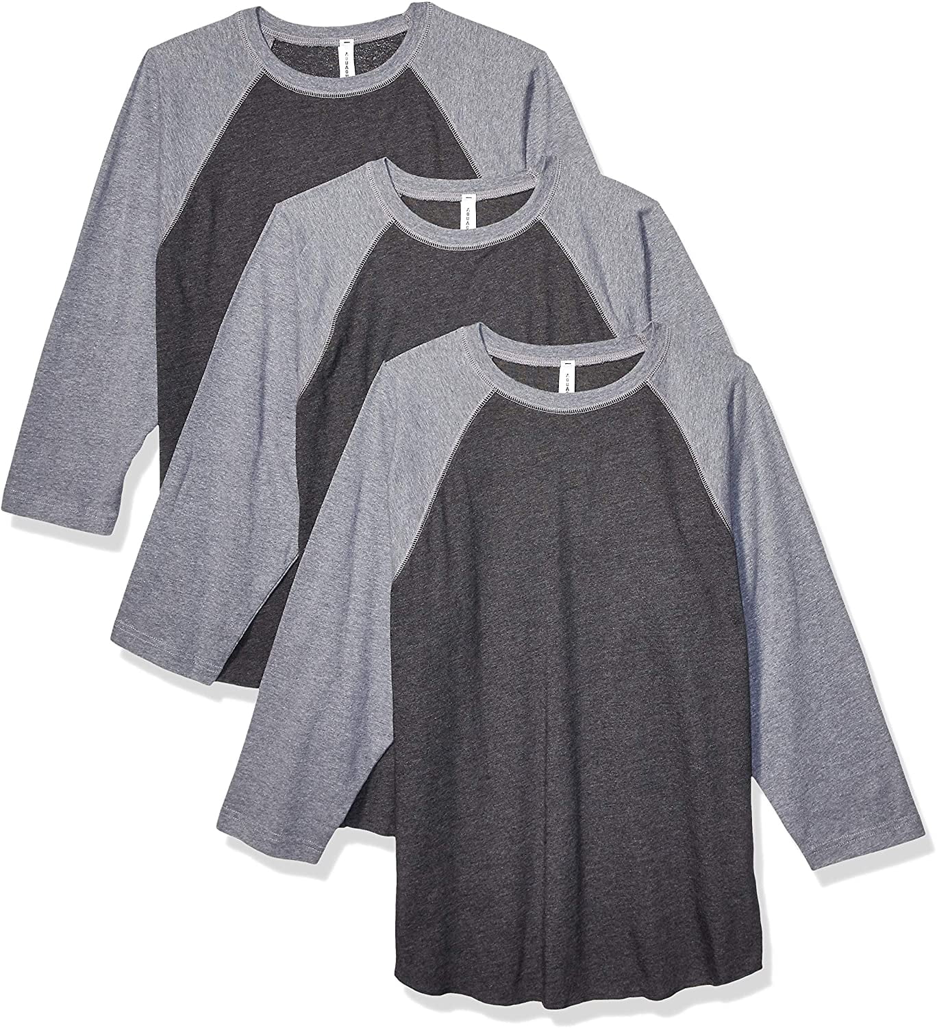 Aquaguard 100% Cotton Men's Vintage Baseball T-Shirt crew neck tee (3 Pack) - Large - VN SMOKE/GRAN Heather