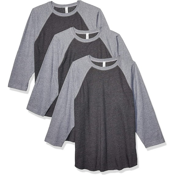 Aquaguard 100% Cotton Men's Vintage Baseball T-Shirt crew neck tee (3 Pack) - Large - VN SMOKE/GRAN Heather