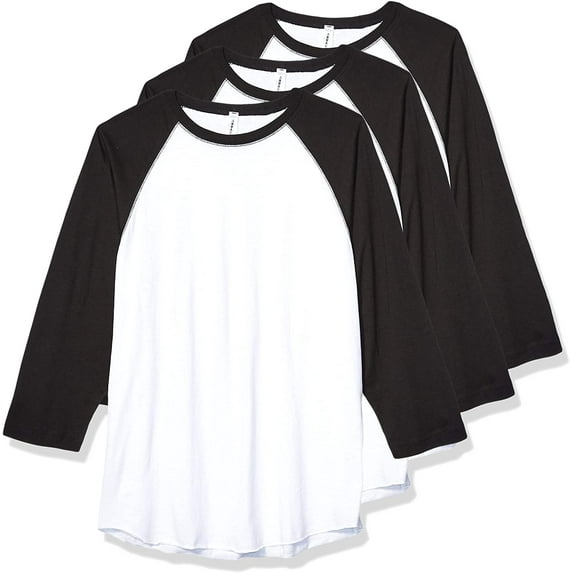 Aquaguard 100% Cotton Men's Vintage Baseball T-Shirt crew neck tee (3 Pack) - Large - White/black