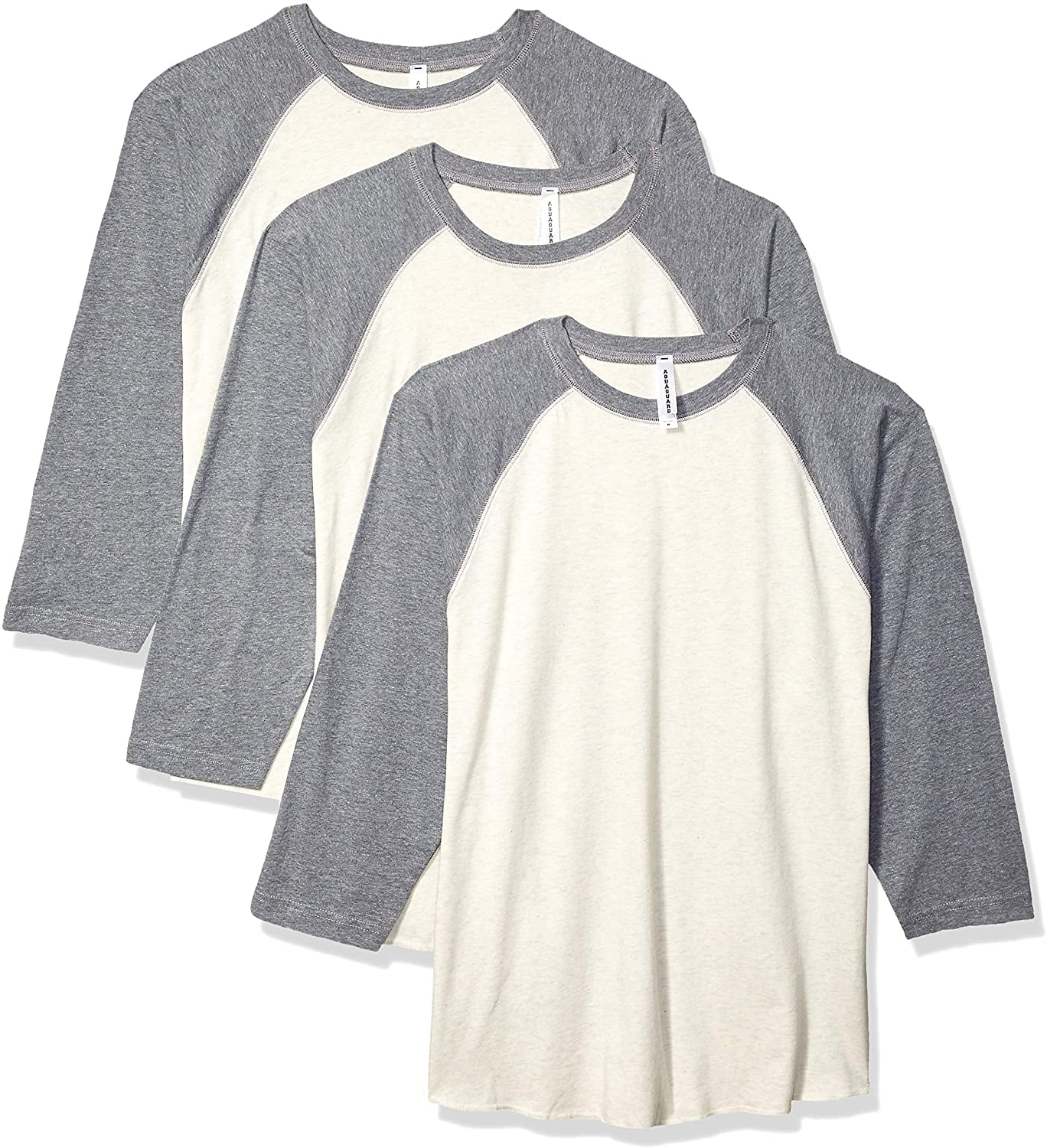 Aquaguard 100% Cotton Men's Vintage Baseball T-Shirt crew neck tee (3 Pack) - Small - Natural Heather/GRAN Heather