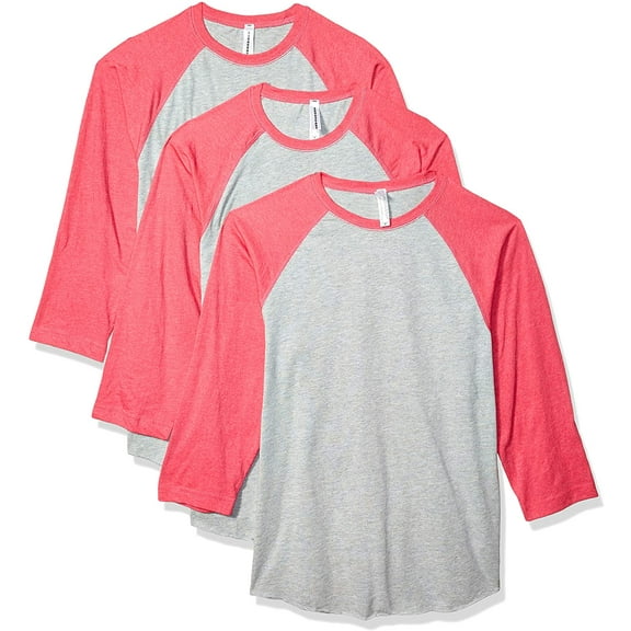 Aquaguard 100% Cotton Men's Vintage Baseball T-Shirt crew neck tee (3 Pack) - Small - VN Heather/VN Heather Pink