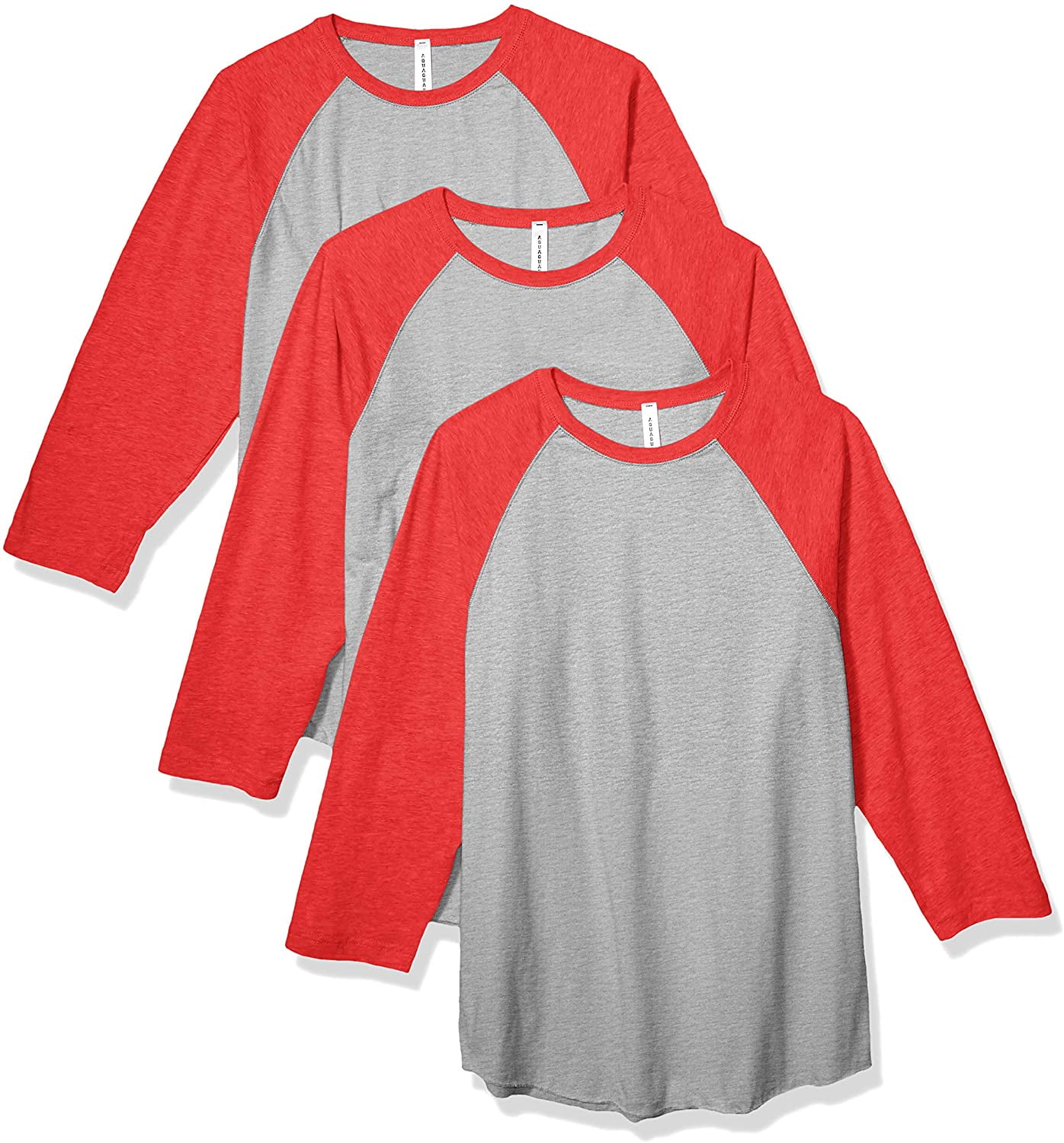 Aquaguard 100% Cotton Men's Vintage Baseball T-Shirt crew neck tee (3 Pack) - Small - VN Heather/VN RED