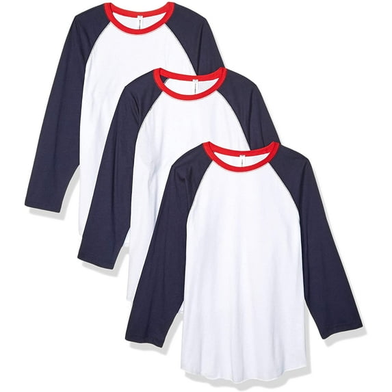 Aquaguard 100% Cotton Men's Vintage Baseball T-Shirt crew neck tee (3 Pack) - XL - White/Navy/Red