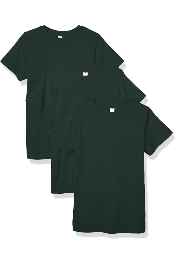 Boys 3-Pack T-Shirt Crew Neck Short Sleeve 100% Cotton Tee, Size: 4-14 - Small - Forest