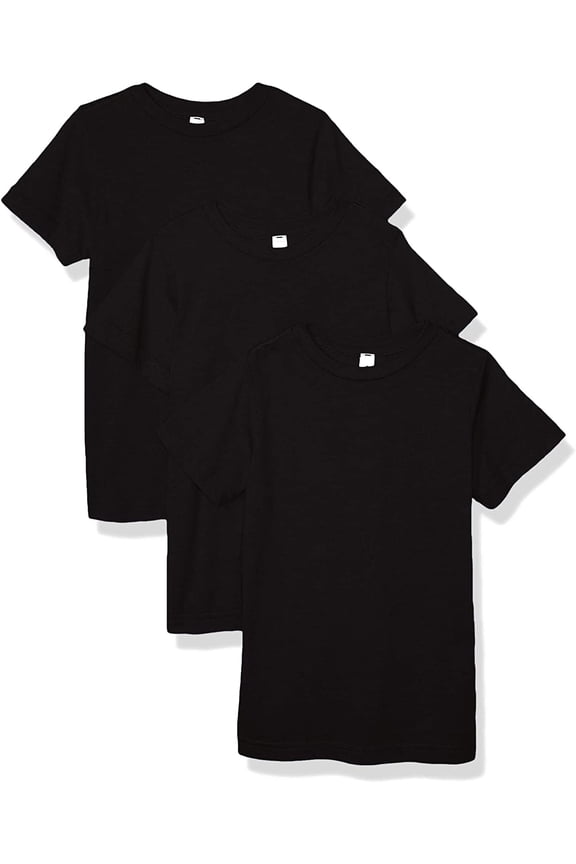 Boys 3-Pack T-Shirt Crew Neck Short Sleeve 100% Cotton Tee, Size: 4-14 - XL - Black