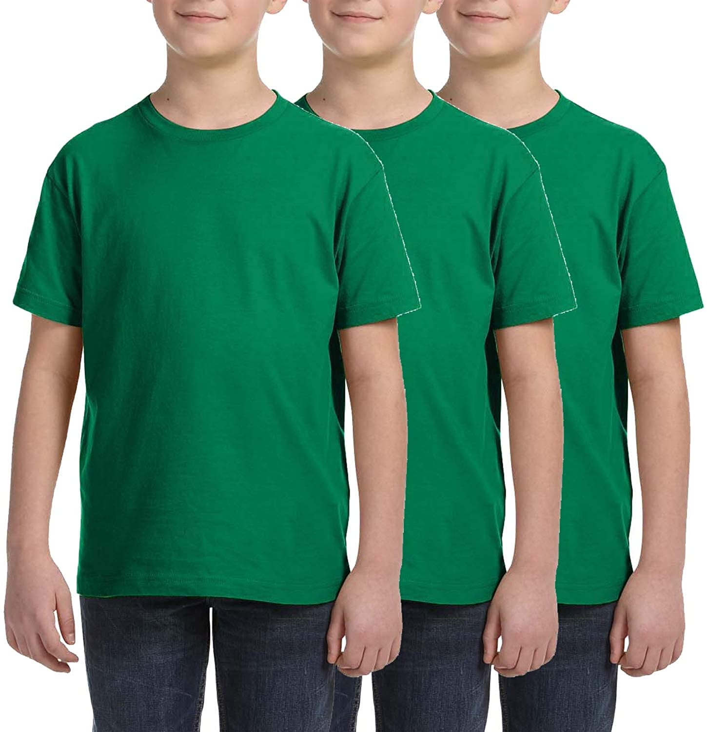 Aquaguard Boys 3-Pack T-Shirt Crew Neck Short Sleeve 100% Cotton Tee, Size: 4-14 - XS - Kelly