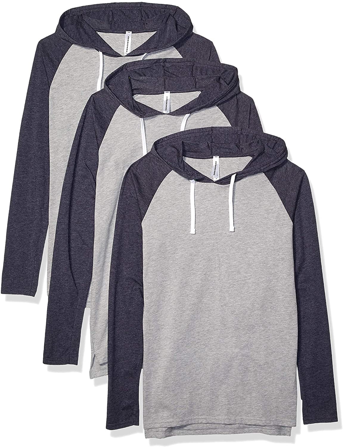 Aquaguard Men's Men's Hooded Raglan LonG-Sleeve Fine Jersey T-Shirt - B Wh/ Vn Gr/ Ttn - S (3 Pack)