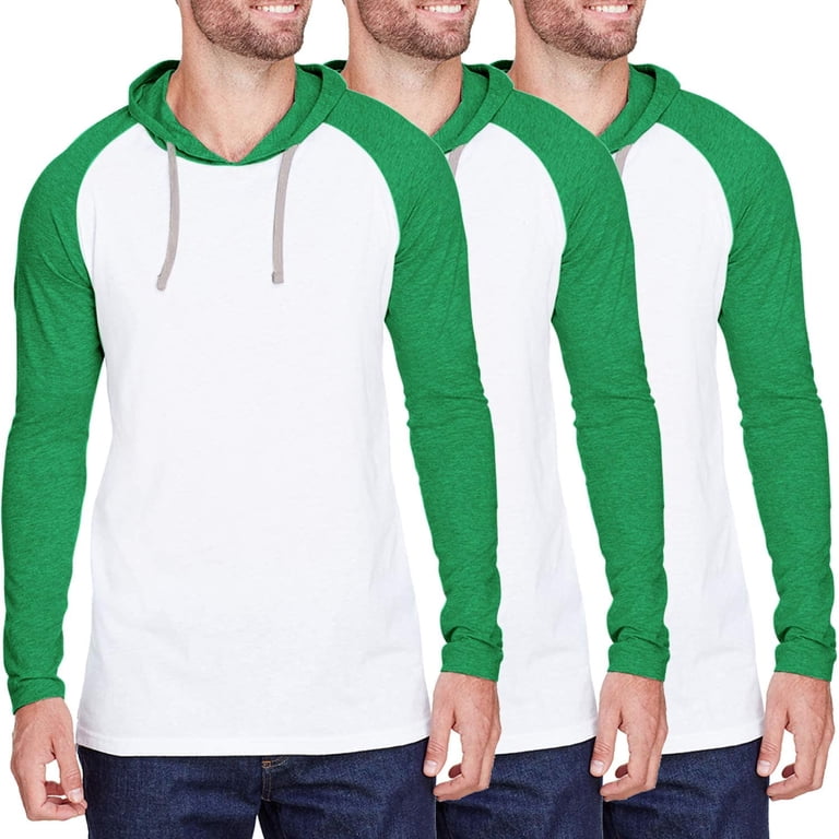 AquaGuard Men's Hooded Raglan T-Shirt 3-Pack - Long Sleeve Fine Jersey Tee With Hood