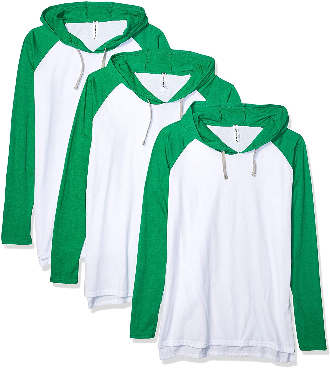 Aquaguard Men's Men's Hooded Raglan LonG-Sleeve Fine Jersey T-Shirt - B Wh/ Vn Gr/ Ttn - S (3 Pack)