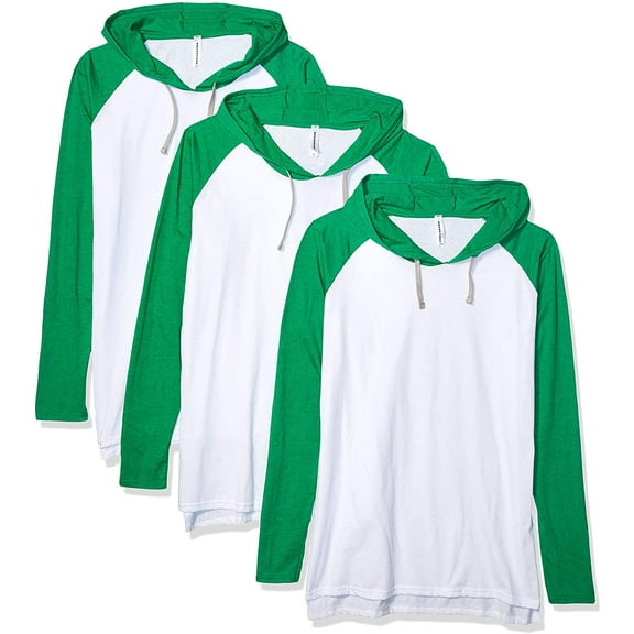 Aquaguard Men's Men's Hooded Raglan LonG-Sleeve Fine Jersey T-Shirt - B Wh/ Vn Gr/ Ttn - S (3 Pack)