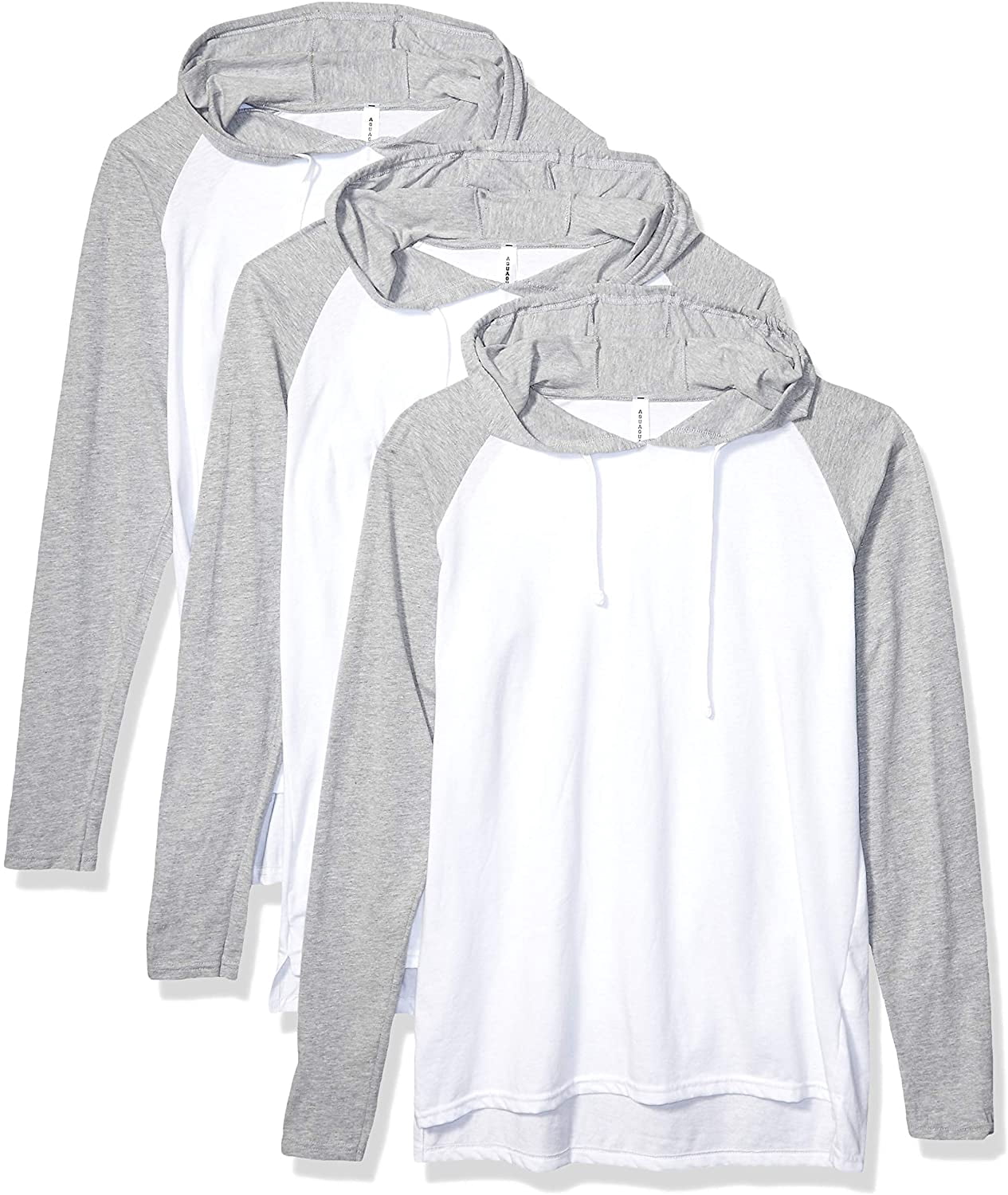 Aquaguard Men's Men's Hooded Raglan LonG-Sleeve Fine Jersey T-Shirt - B Wh/ Vn Gr/ Ttn - S (3 Pack)