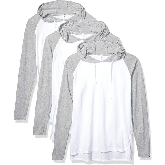 Aquaguard Men's Men's Hooded Raglan LonG-Sleeve Fine Jersey T-Shirt - B Wh/ Vn Gr/ Ttn - S (3 Pack)