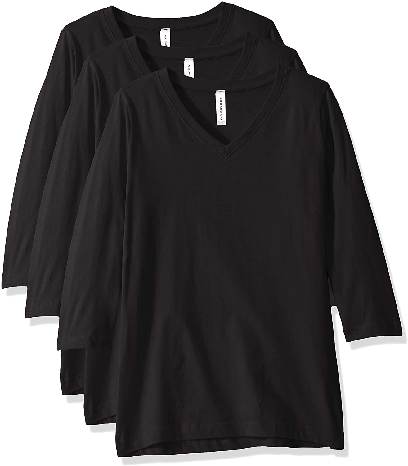 Aquaguard Women's Combed Ringspun V-neck 3/4-sleeve T-shirt - 3 Pack