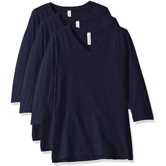 Aquaguard Women's Combed Ringspun V-neck 3/4-sleeve T-shirt - 3 Pack
