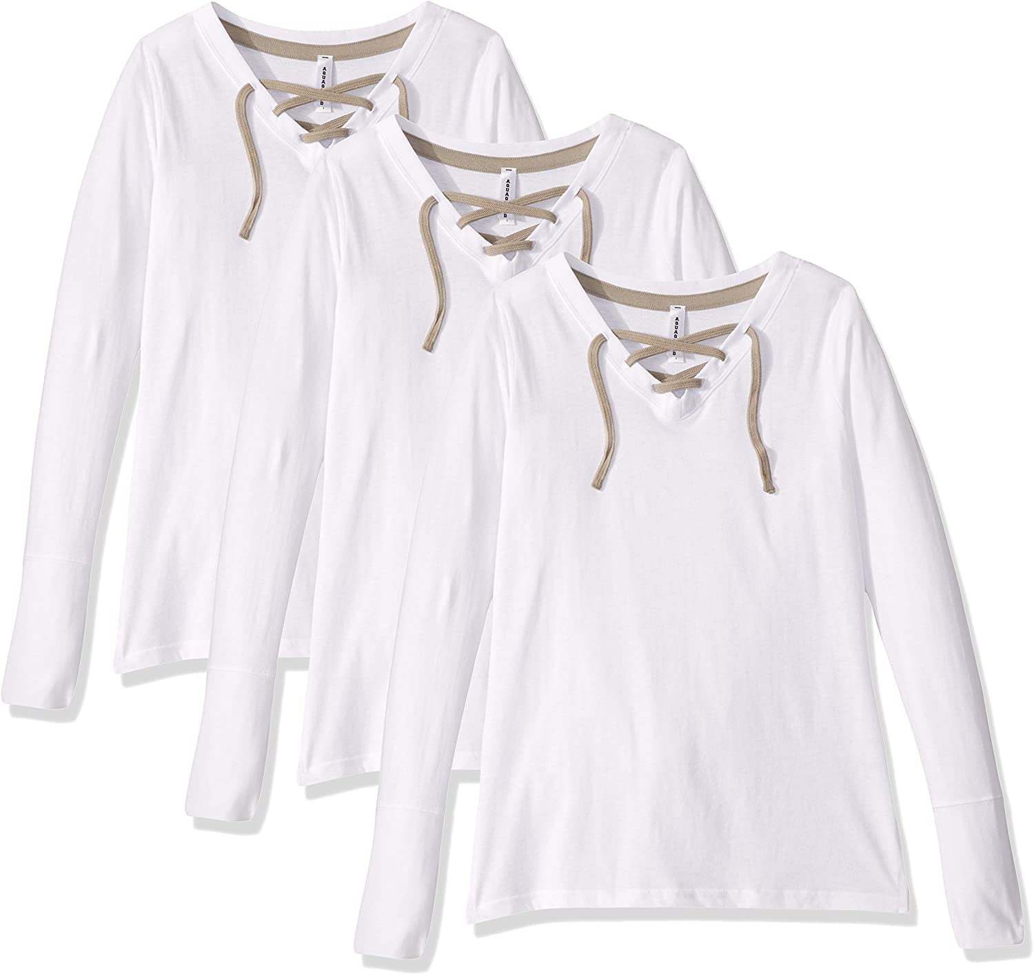 Aquaguard Women's LonG-Sleeve Fine Jersey LacE-Up T-Shirt (3 Pack)