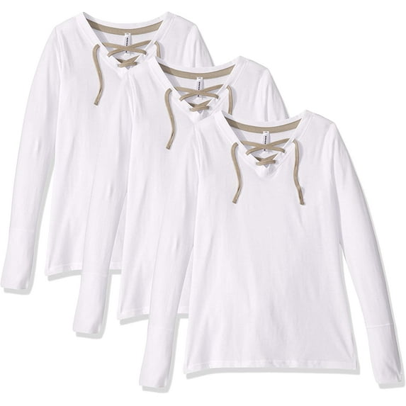 Aquaguard Women's LonG-Sleeve Fine Jersey LacE-Up T-Shirt (3 Pack)