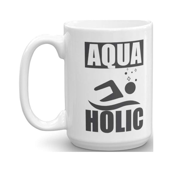 Aquaholic Graphic Coffee & Tea Gift Mug, Merchandise And Accessories For Saltwater, Pool & River Swimmer Girl (15oz)